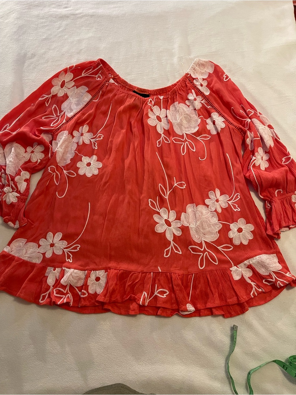 Women's Red Floral Embroidered Peasant Tunic